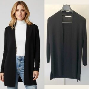 CONTEMPORAINE Knitted Minimalist Black Open Front Loose Fit Kimono Cardigan.